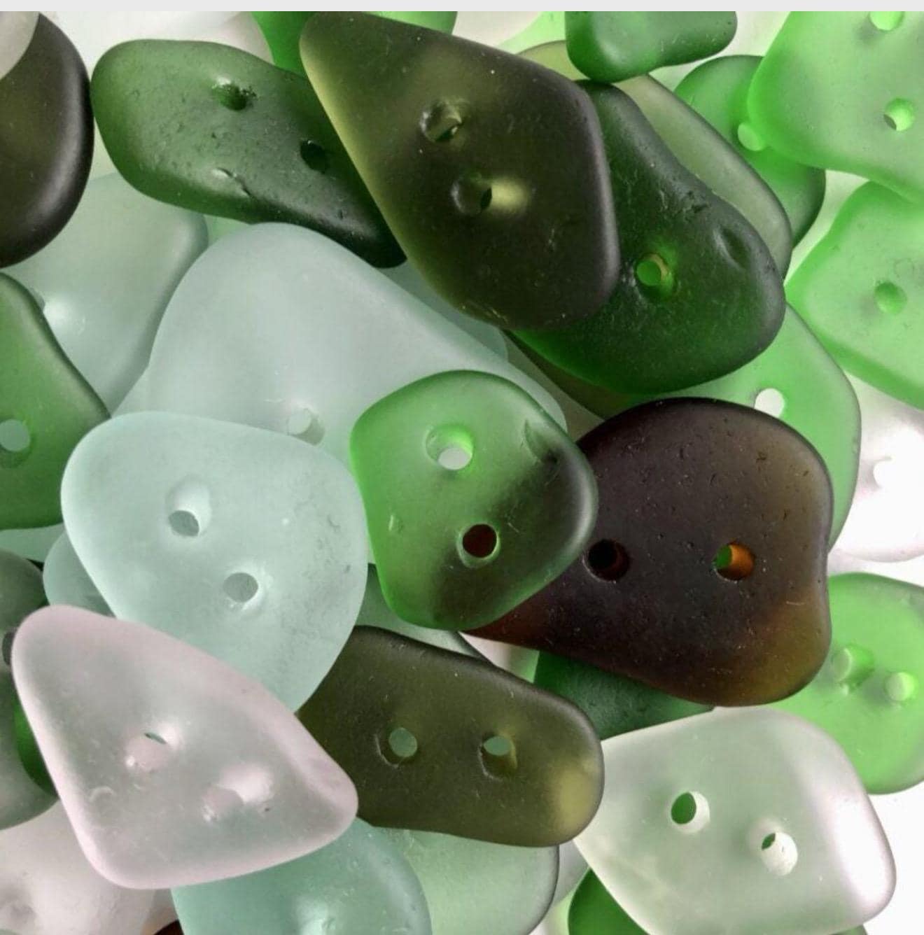 Caribbean Sea Glass Buttons, Hand Drilled Embellishments, Set of 4