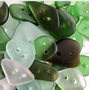 Caribbean Sea Glass Buttons, Hand Drilled Embellishments, Set of 4