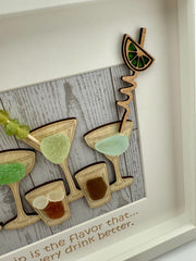 Coastal Cocktail Wall Art – Genuine Caribbean Sea Glass – Home Bar Decor – Friendship Gift – Handmade Coastal Decor