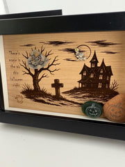 Halloween Haunted House Decor, Sea Glass Ghost Wall Art, Spooky Shadow Box, Coastal Halloween Decor, Handmade Sea Glass Art