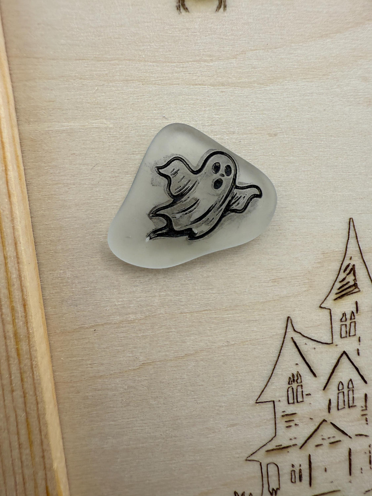Halloween Haunted House Decor, Sea Glass Ghost Art, Spooky Tabletop Decor, Coastal Halloween, Handmade Sea Glass Pumpkin Art