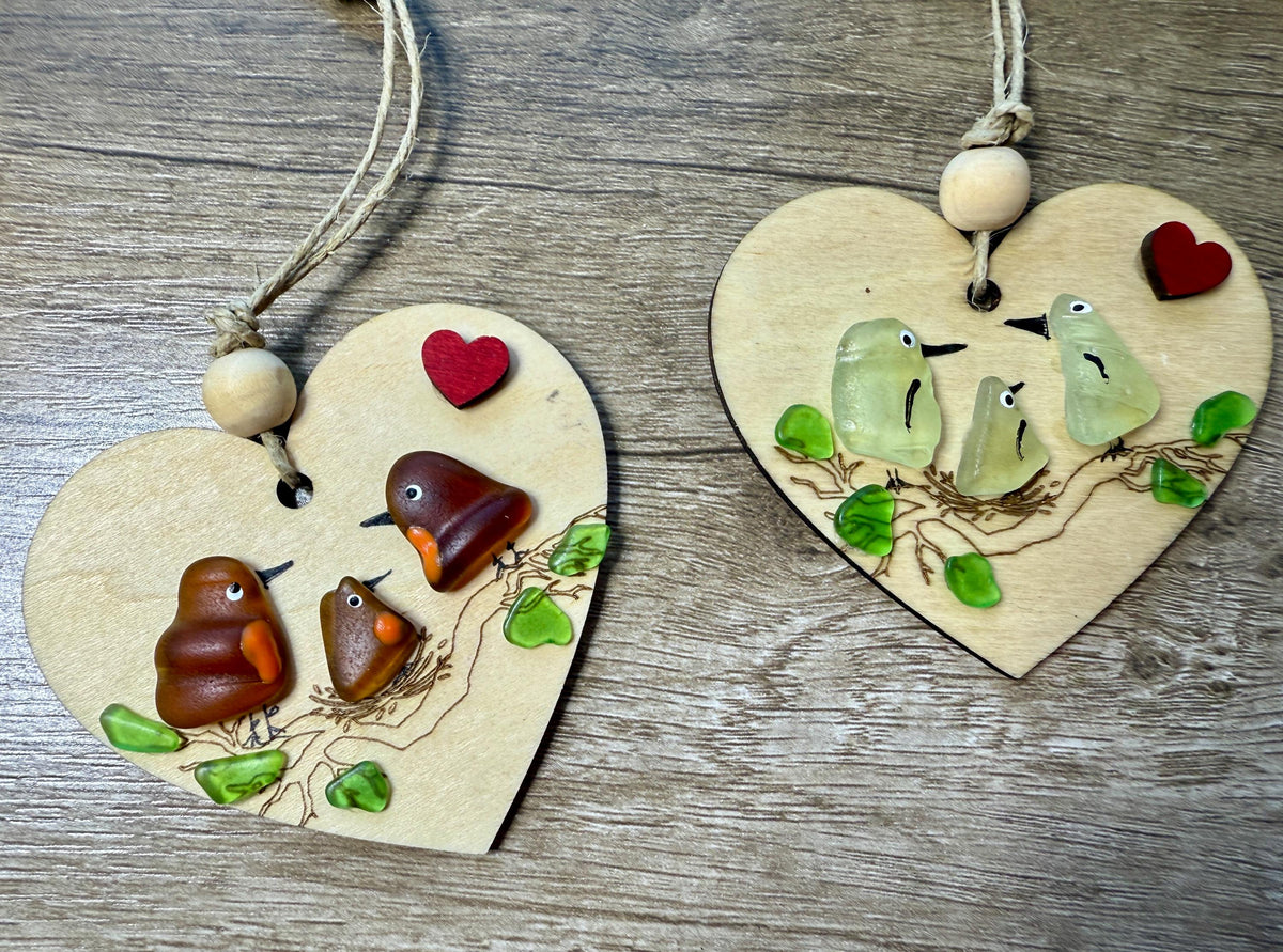 Sea Glass Bird Family Ornament, Baby's First Christmas Keepsake, New Baby Gift, Welcome to the World Little One