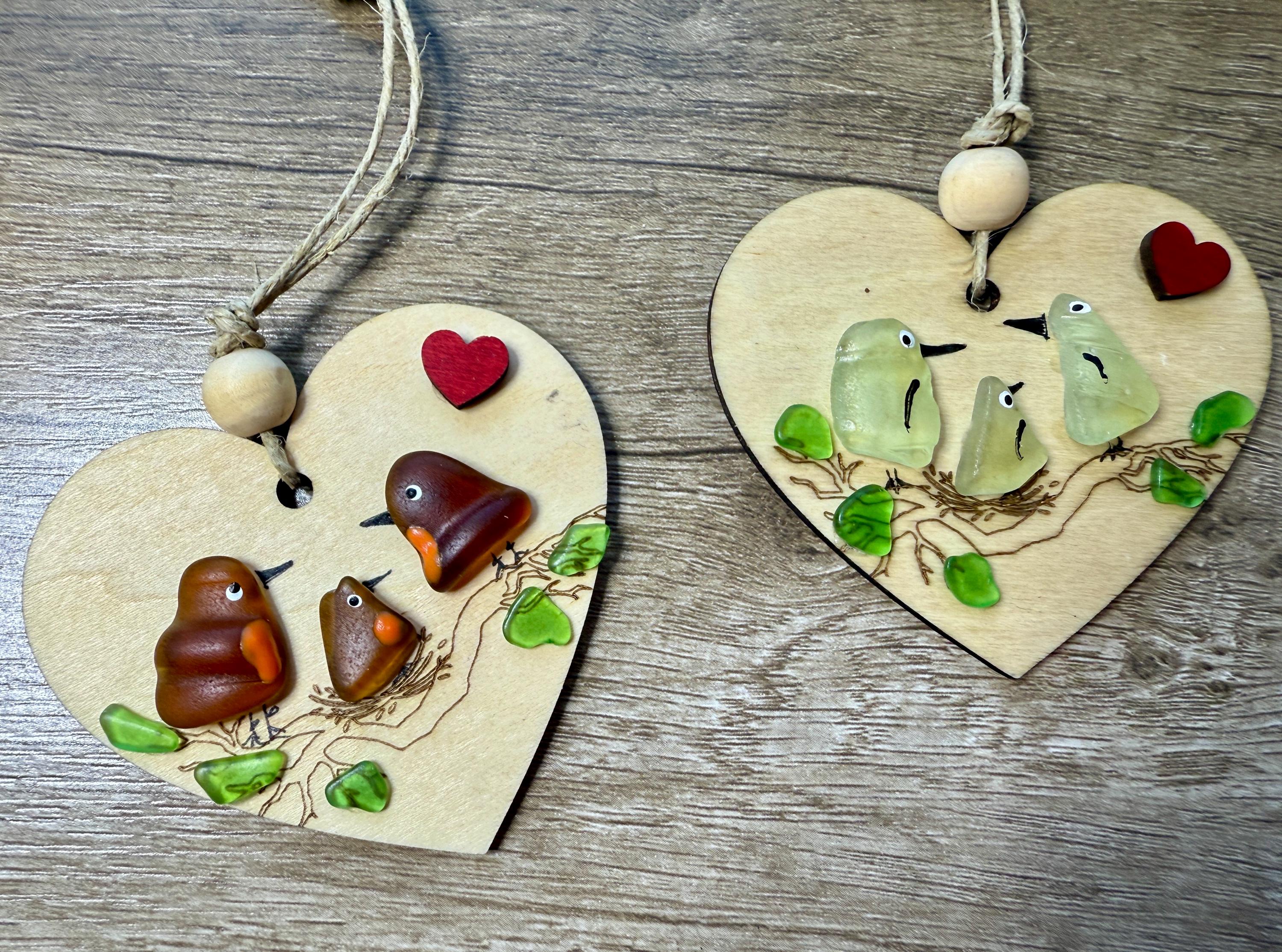 Sea Glass Bird Family Ornament, Baby's First Christmas Keepsake, New Baby Gift, Welcome to the World Little One
