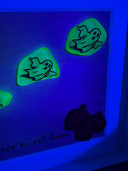 Halloween Sea Glass Ghost Decor, Glow in the Dark Ghost Shadow Box, Spooky Coastal Halloween Decor, Sea Glass Art