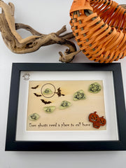 Halloween Sea Glass Ghost Decor, Glow in the Dark Ghost Shadow Box, Spooky Coastal Halloween Decor, Sea Glass Art