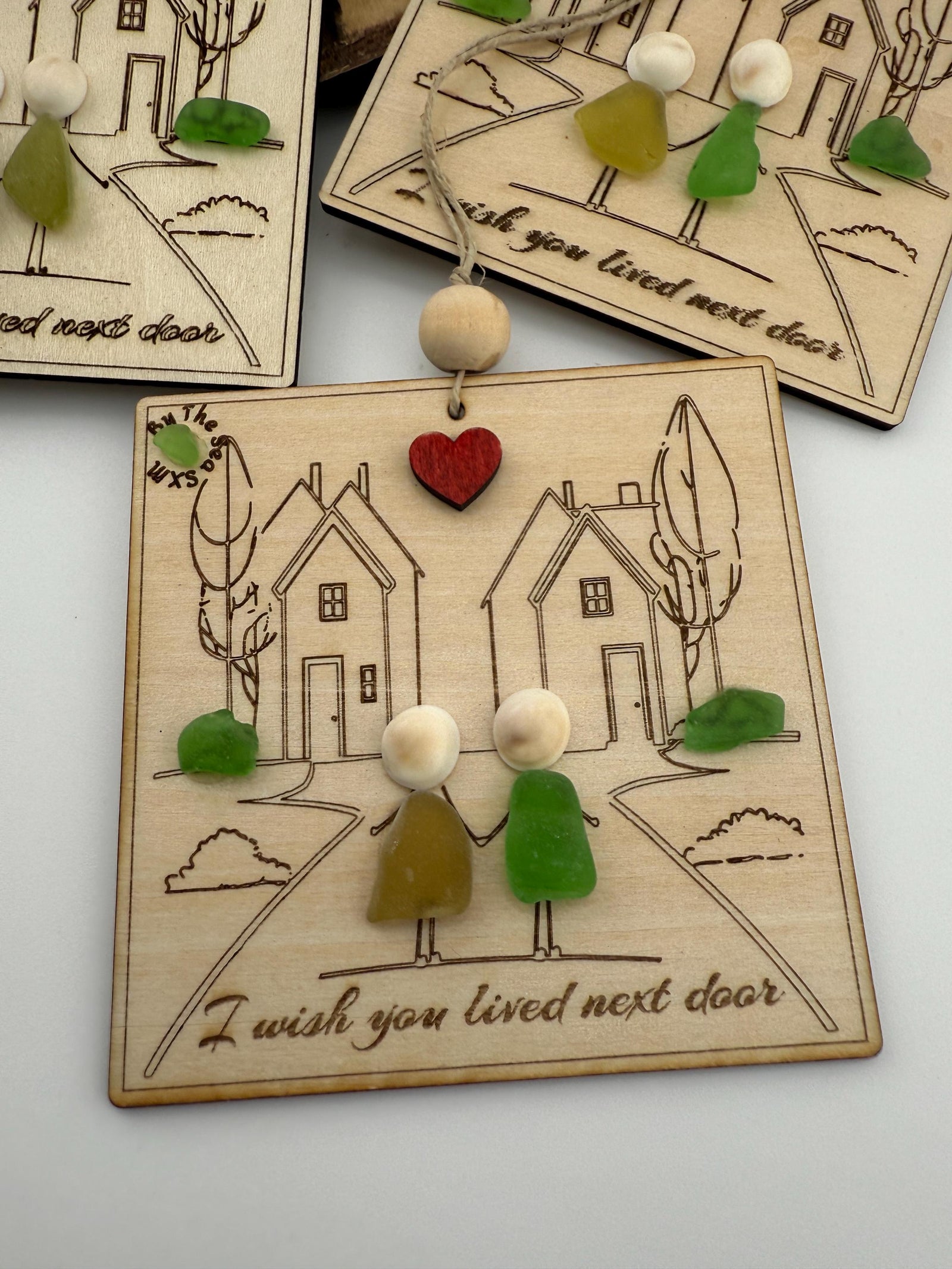 Sea Glass Friendship Plaque: Custom Engraved Wood Friend (Christmas) Gift Ornament