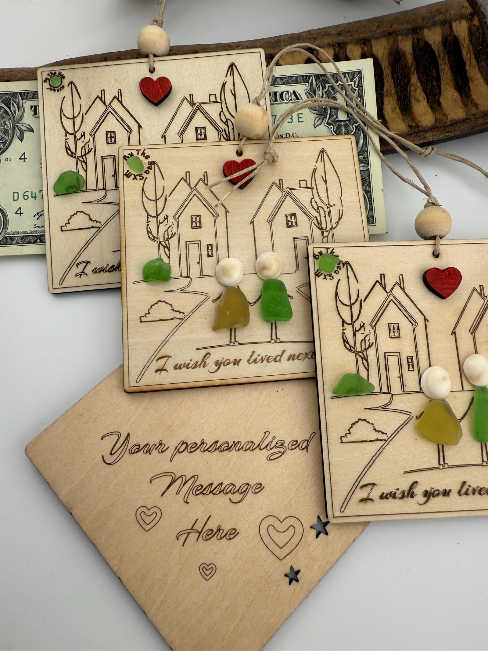 Sea Glass Friendship Plaque: Custom Engraved Wood Friend (Christmas) Gift Ornament