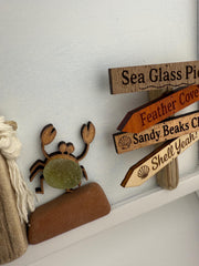 Sea Glass Shorebirds on Driftwood Pier, Handmade Coastal Beach Art, Nautical Wall Decor, NOW Available in 5” x 8” or 5” x 14”