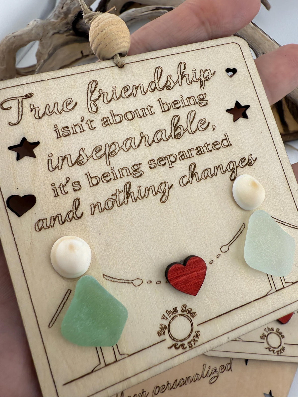 Sea Glass Friendship Plaque: Custom BFF Engraved Keepsake (Christmas) Ornament