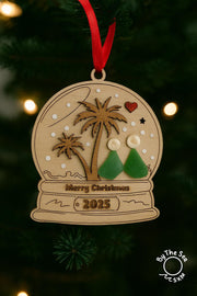 Sea Glass Christmas Ornament 2026 – Handmade Wood Snow Globe, Personalized