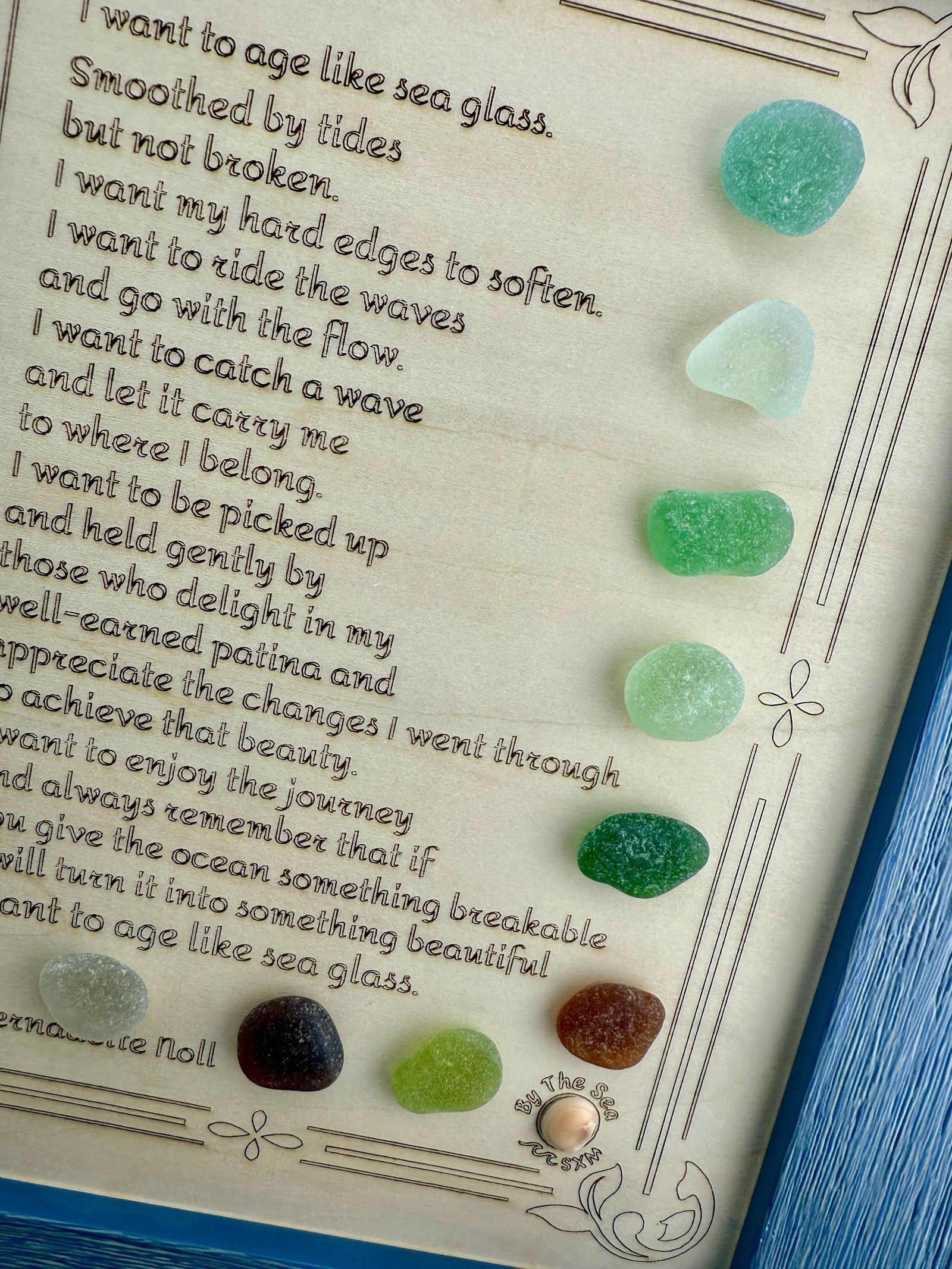 I Want to Age Like Sea Glass Poem | Framed Sea Glass Coastal Art | Inspirational Birthday Gift for Mom, Friend, Sister, Beach