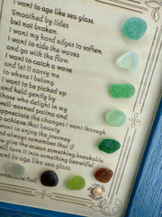 I Want to Age Like Sea Glass Poem | Framed Sea Glass Coastal Art | Inspirational Birthday Gift for Mom, Friend, Sister, Beach