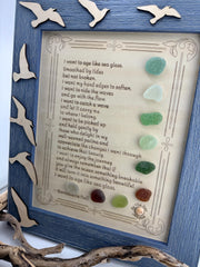I Want to Age Like Sea Glass Poem | Framed Sea Glass Coastal Art | Inspirational Birthday Gift for Mom, Friend, Sister, Beach