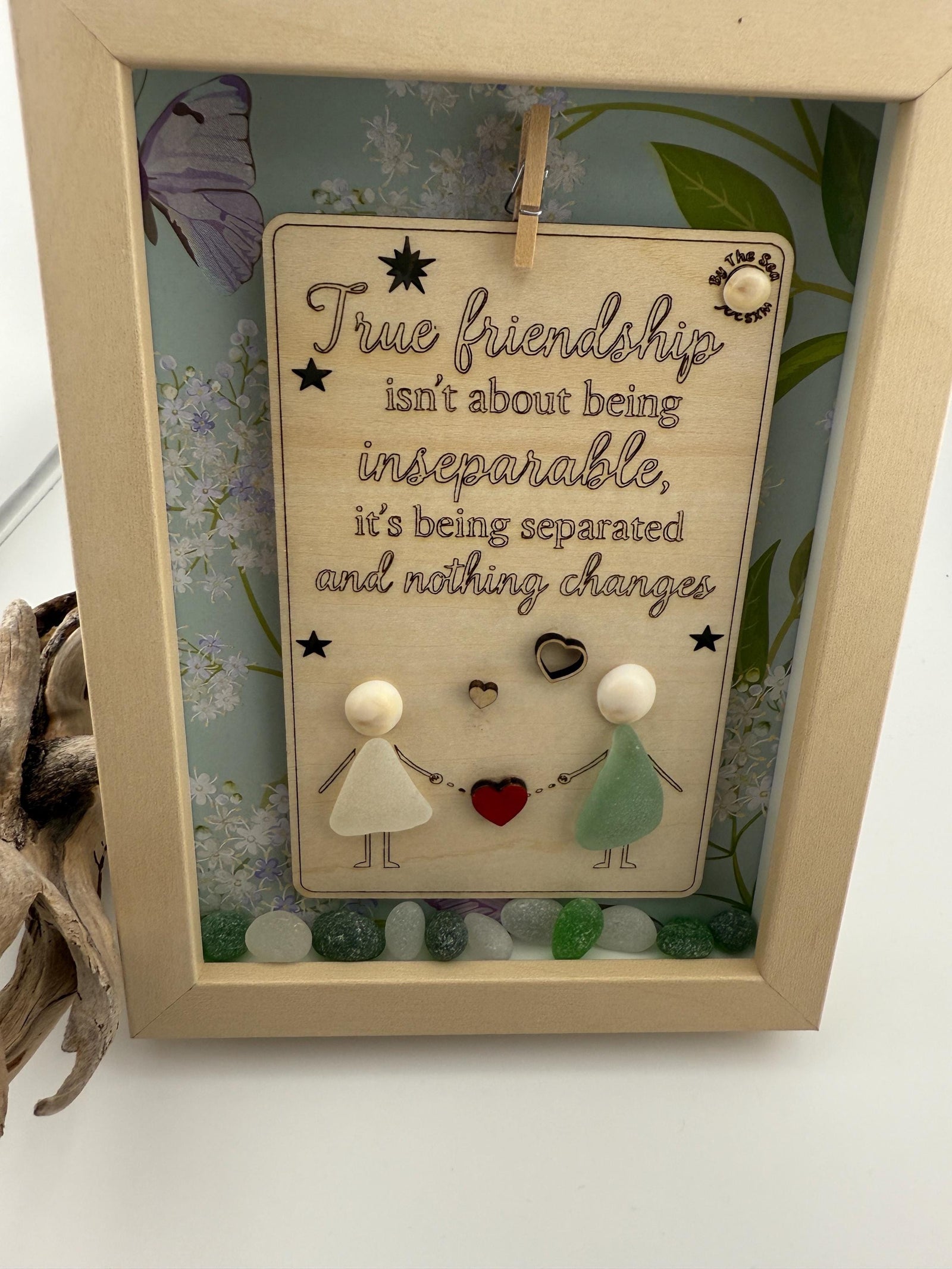 True Friendship Frame – 5x7 Sea Glass Keepsake with Quote, Handmade Personalized Gift for Best Friend, Long Distance or Farew