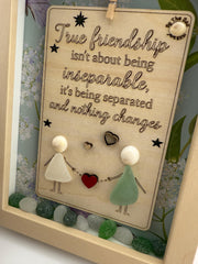 True Friendship Frame – 5x7 Sea Glass Keepsake with Quote, Handmade Personalized Gift for Best Friend, Long Distance or Farew
