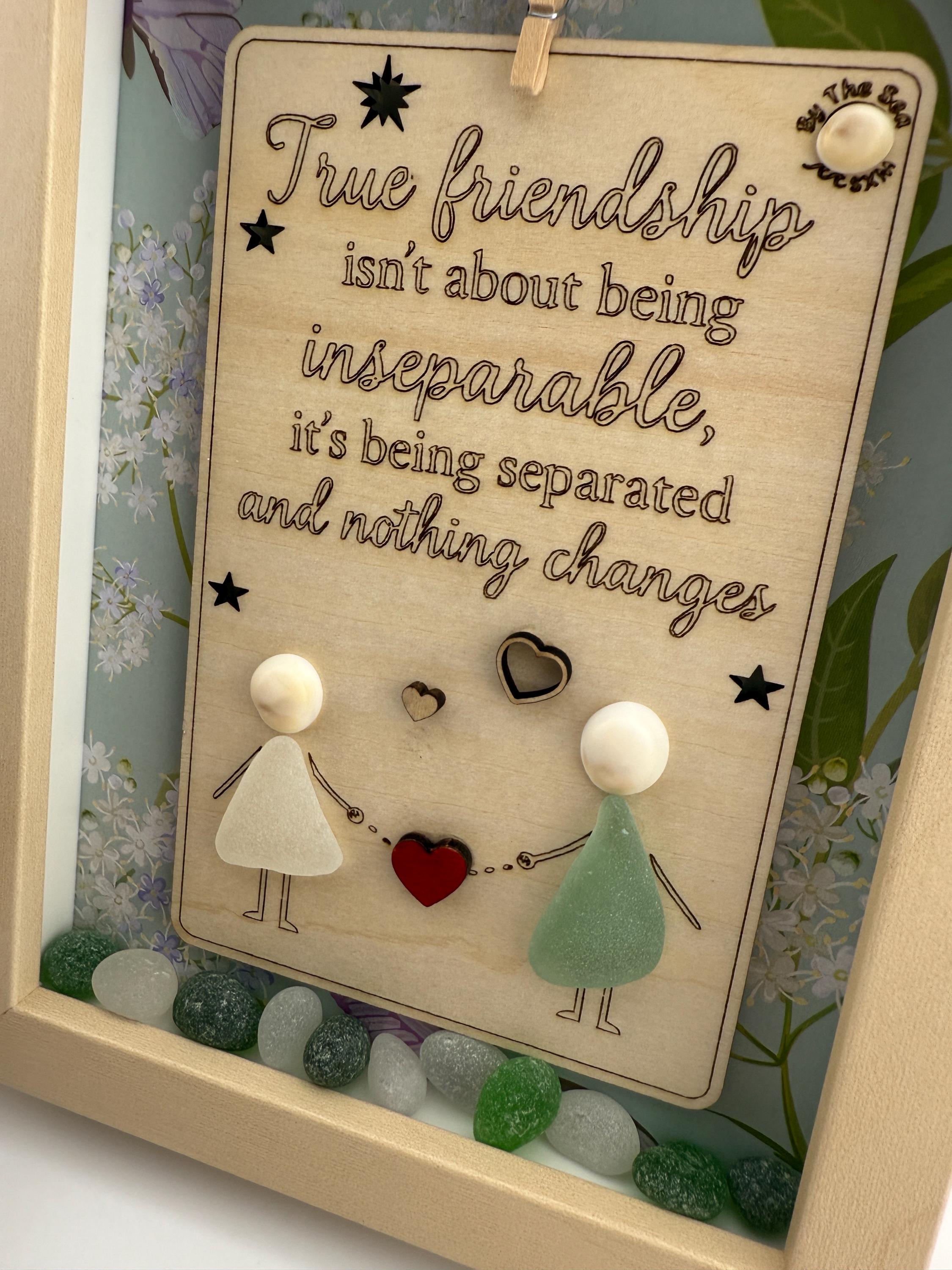 True Friendship Frame – 5x7 Sea Glass Keepsake with Quote, Handmade Personalized Gift for Best Friend, Long Distance or Farew