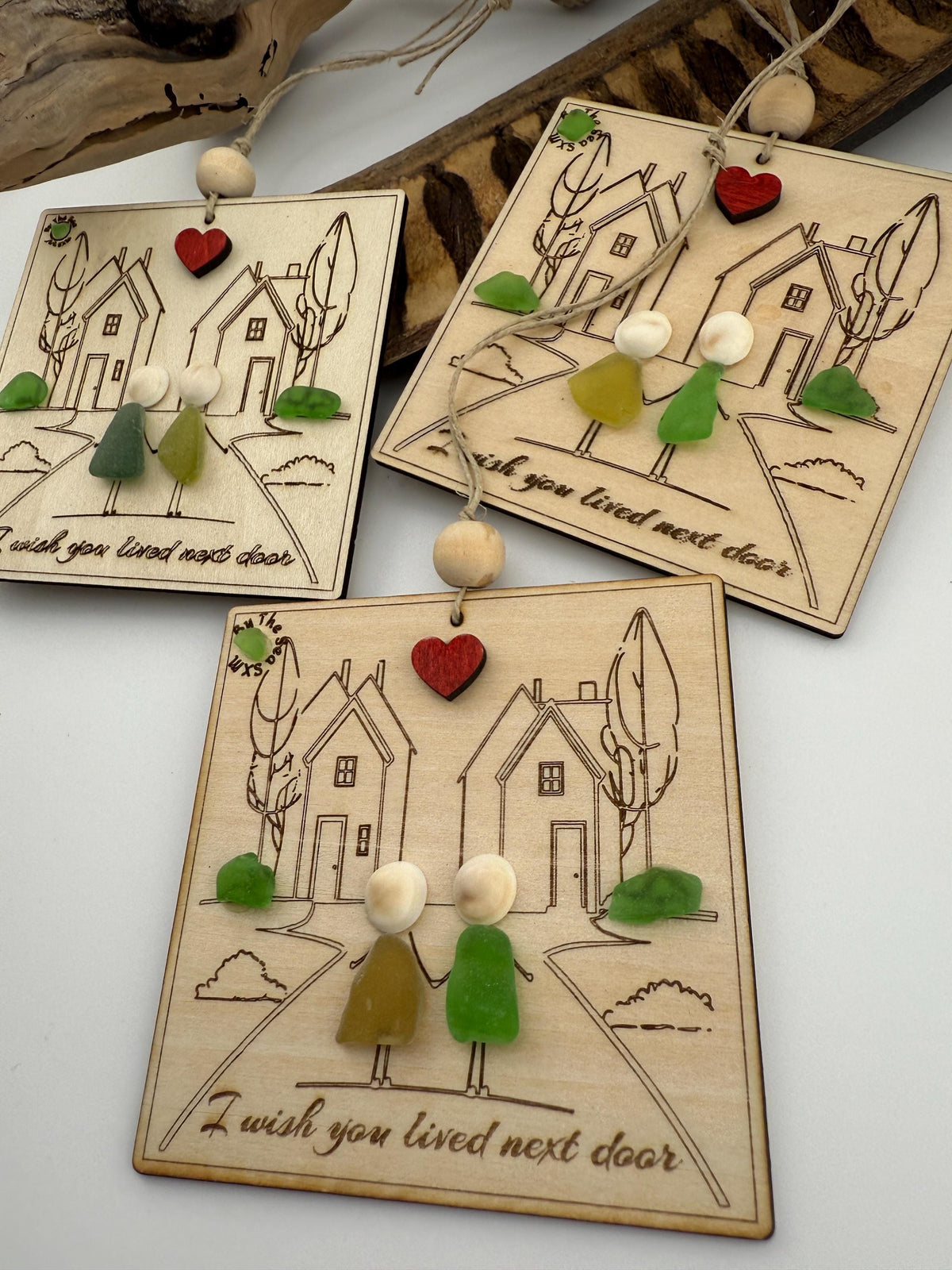 Sea Glass Friendship Plaque: Custom Engraved Wood Friend (Christmas) Gift Ornament