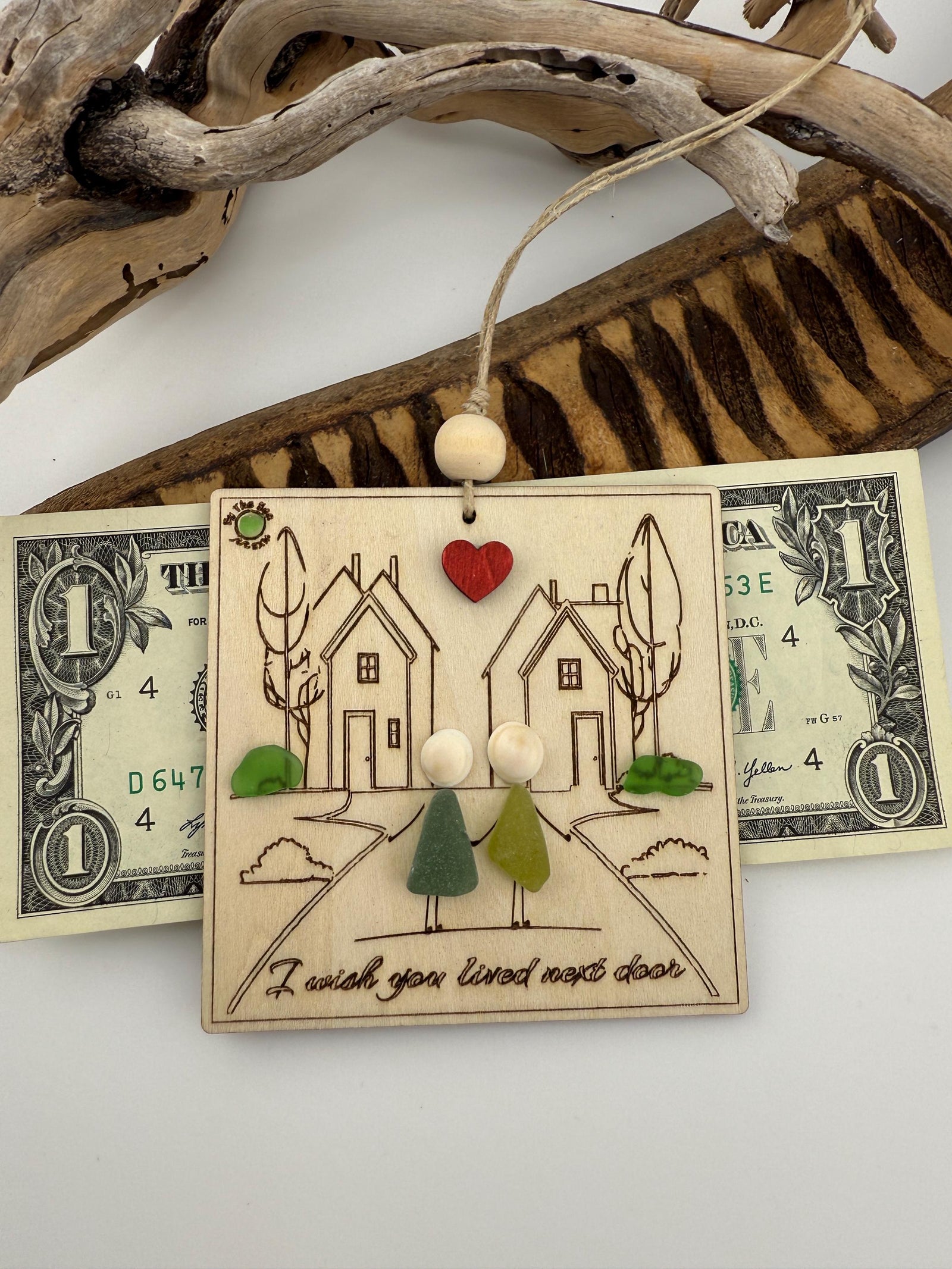 Sea Glass Friendship Plaque: Custom Engraved Wood Friend (Christmas) Gift Ornament