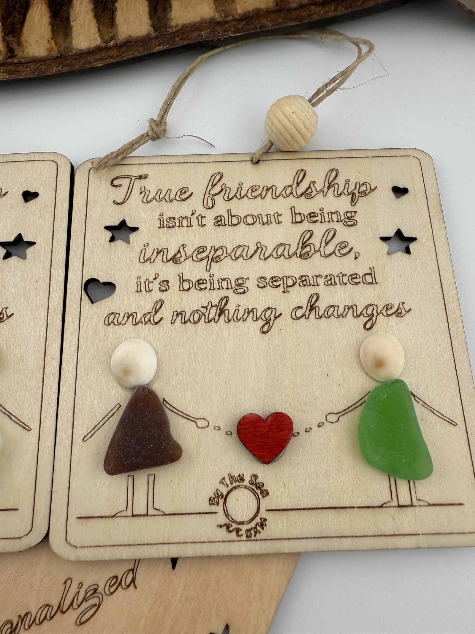 Sea Glass Friendship Plaque: Custom BFF Engraved Keepsake (Christmas) Ornament