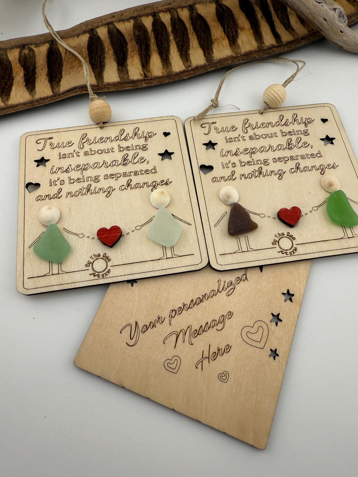 Sea Glass Friendship Plaque: Custom BFF Engraved Keepsake (Christmas) Ornament