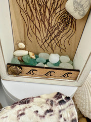 Rustic Shadow Box Jellyfish Art: Sea Glass, Shells & Poetic Quote