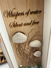 Rustic Shadow Box Jellyfish Art: Sea Glass, Shells & Poetic Quote
