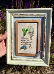 Framed Sea Glass Bird Art: Vintage Friendship Gift with Feather