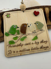 Sea Glass Bird (Christmas) Ornament – Handmade Friendship Gift, Laser Cut Wood, Personalized