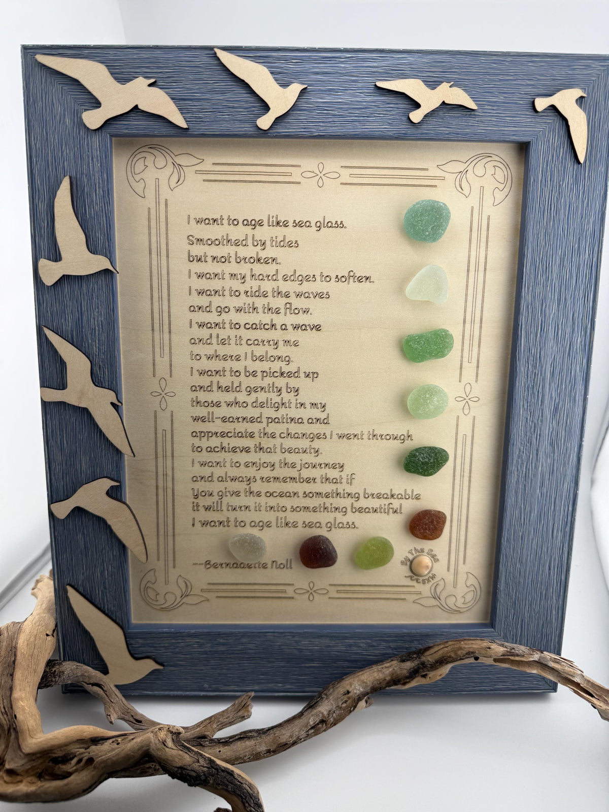 I Want to Age Like Sea Glass Poem | Framed Sea Glass Coastal Art | Inspirational Birthday Gift for Mom, Friend, Sister, Beach