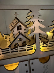 Unique Lighted Wooden Advent Calendar – Rustic Christmas Countdown Decoration, Holiday Family Tradition Limited Edition