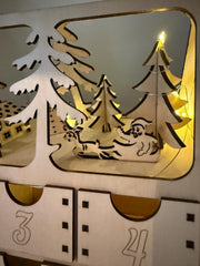 Unique Lighted Wooden Advent Calendar – Rustic Christmas Countdown Decoration, Holiday Family Tradition Limited Edition