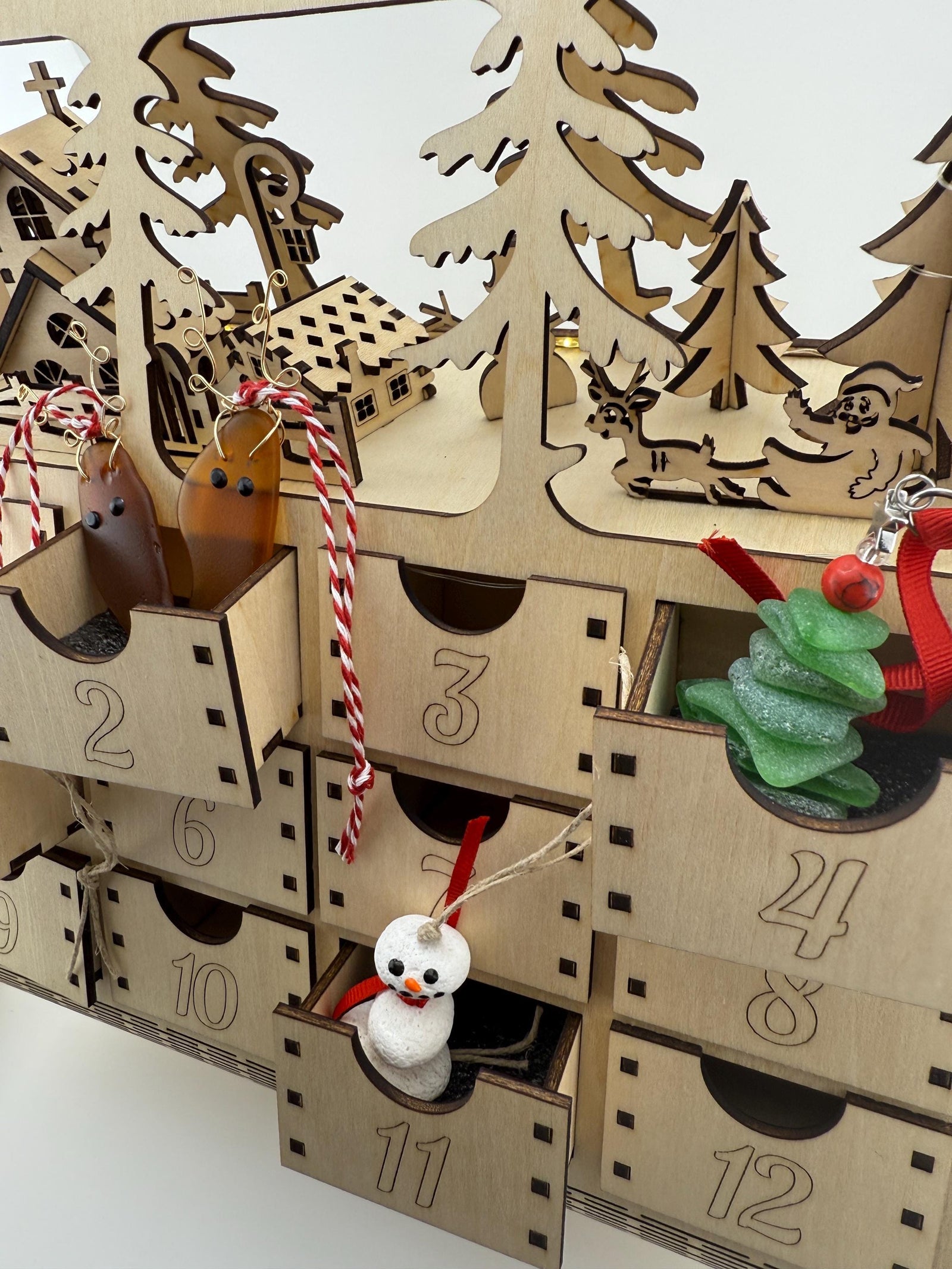 Unique Lighted Wooden Advent Calendar – Rustic Christmas Countdown Decoration, Holiday Family Tradition Limited Edition