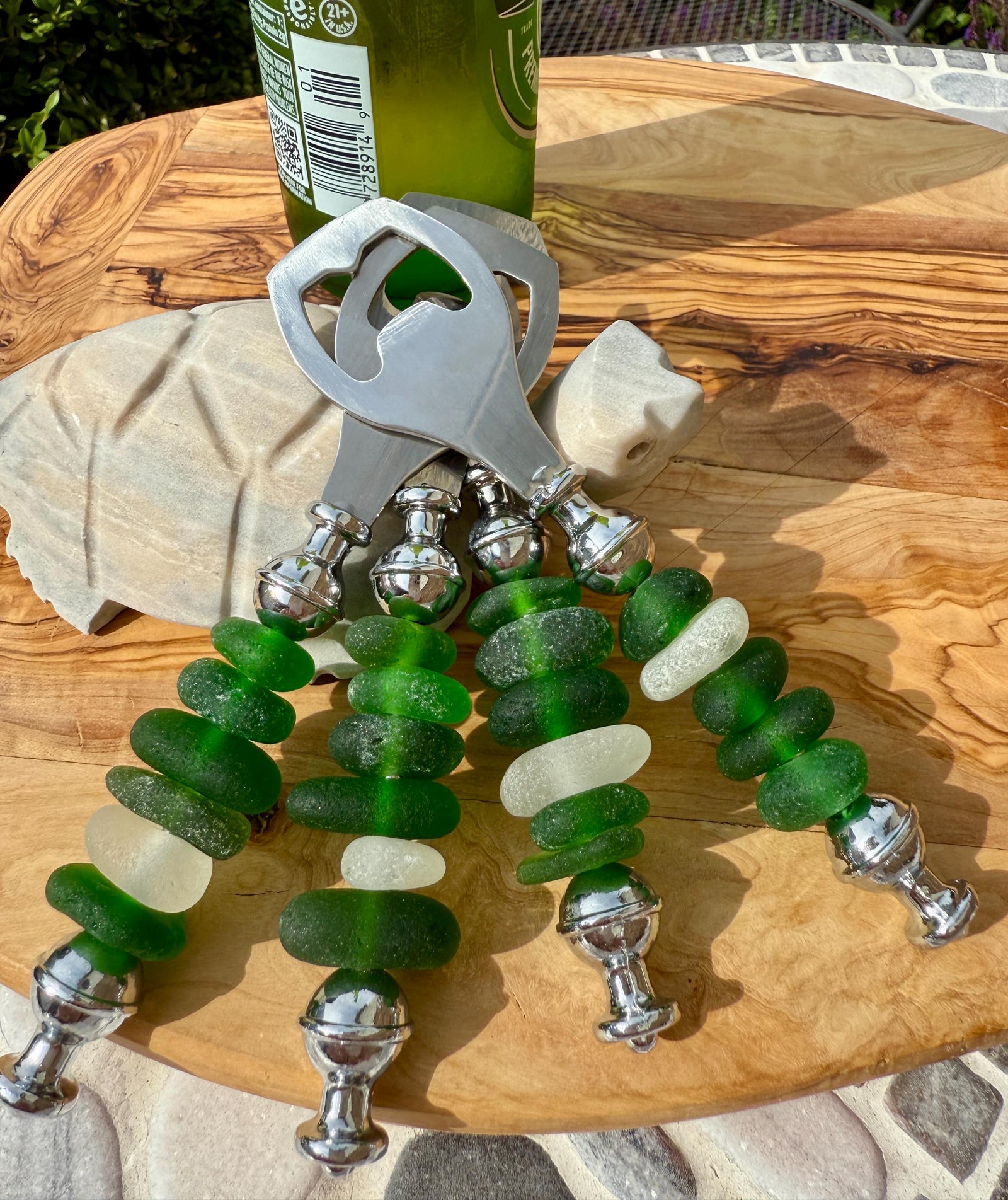 Personalized Sea Glass Bottle Opener: Handcrafted Caribbean Barware Unique Friend Christmas Gift