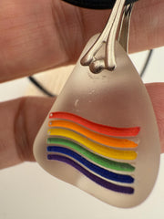 Rainbow Sea Glass Pendant: LGBTQ+ Pride Jewelry, Engraved Quote Plaque