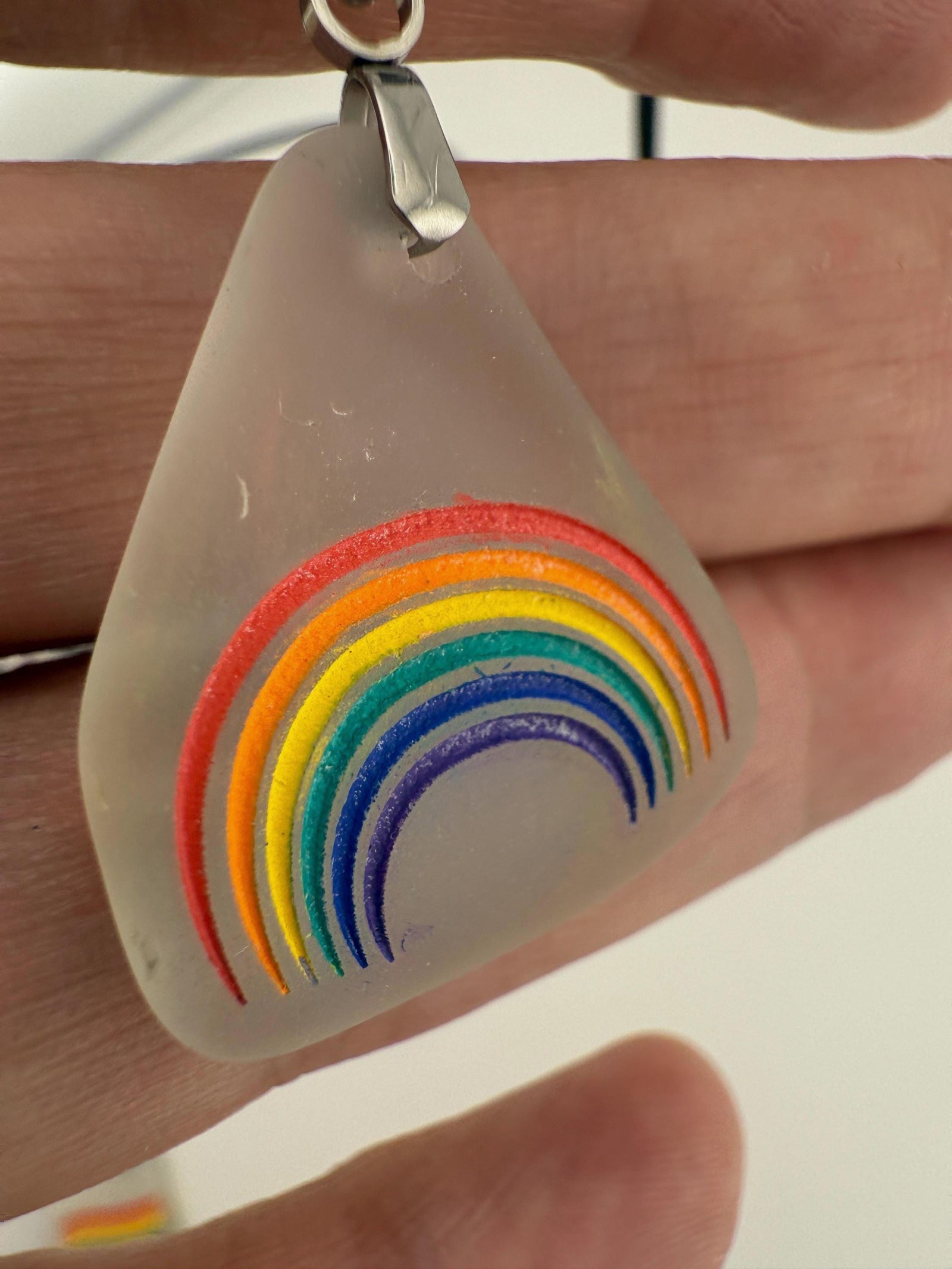 Rainbow Sea Glass Pendant: LGBTQ+ Pride Jewelry, Engraved Quote Plaque