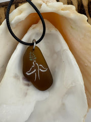 Engraved Sea Glass Pendant: Dove as Peace Symbol, Ocean Charms