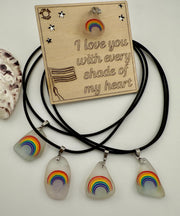 Rainbow Sea Glass Pendant: LGBTQ+ Pride Jewelry, Engraved Quote Plaque