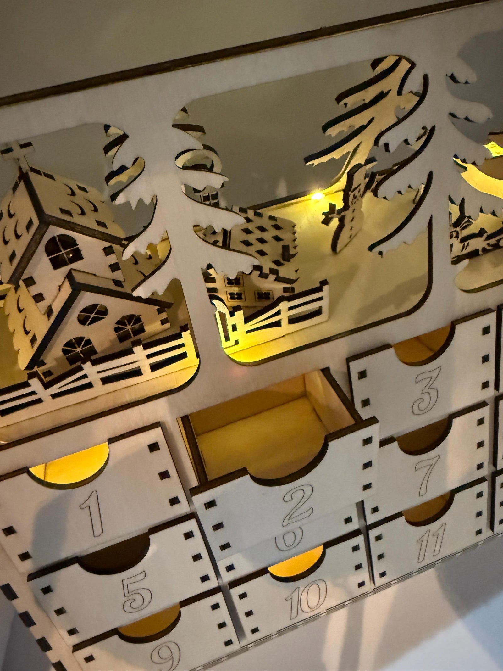 Unique Lighted Wooden Advent Calendar – Rustic Christmas Countdown Decoration, Holiday Family Tradition Limited Edition