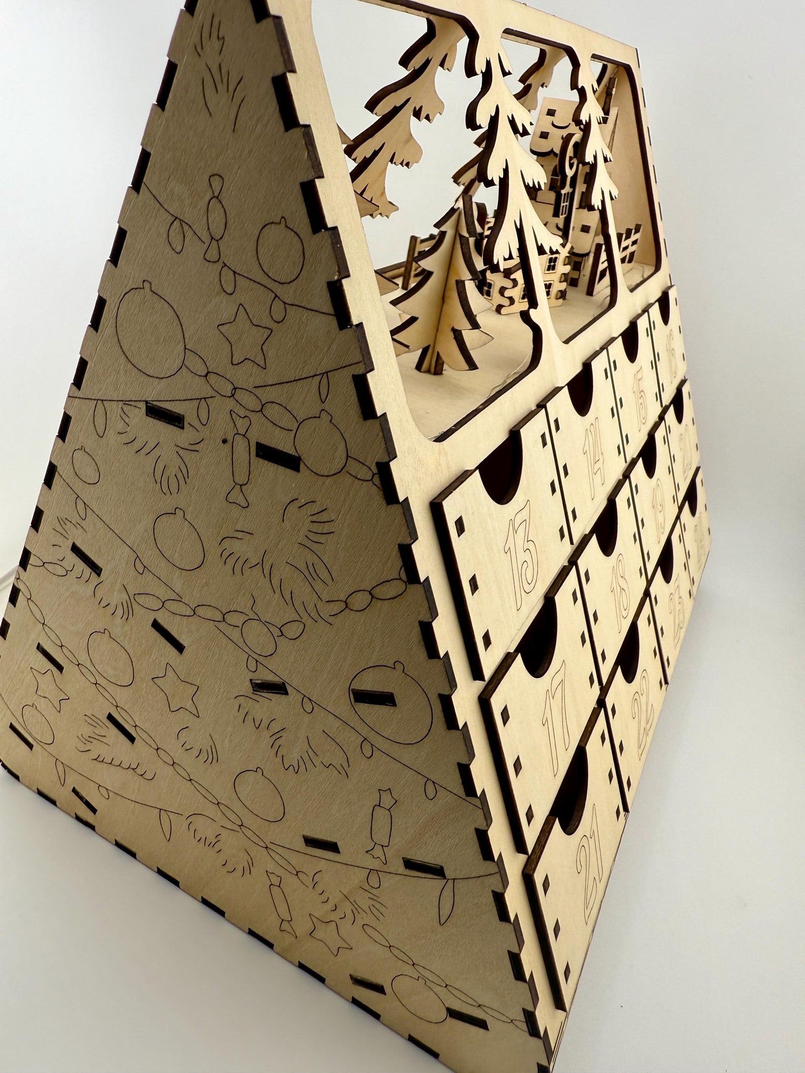 Unique Lighted Wooden Advent Calendar – Rustic Christmas Countdown Decoration, Holiday Family Tradition Limited Edition