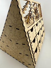 Unique Lighted Wooden Advent Calendar – Rustic Christmas Countdown Decoration, Holiday Family Tradition Limited Edition