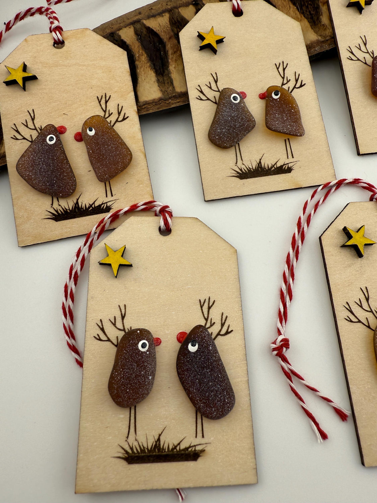 Sea Glass Reindeer (Christmas) Gift Tags, Laser Cut Wood Ornaments, Set of 2