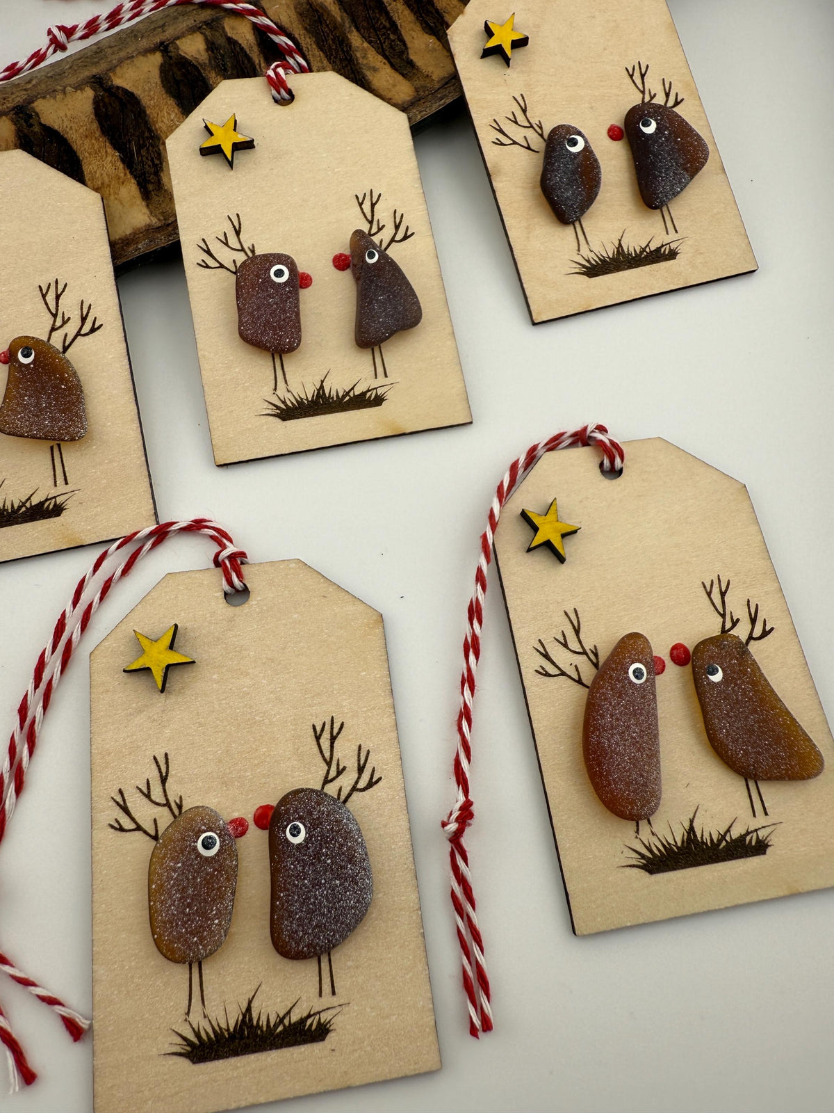 Sea Glass Reindeer (Christmas) Gift Tags, Laser Cut Wood Ornaments, Set of 2
