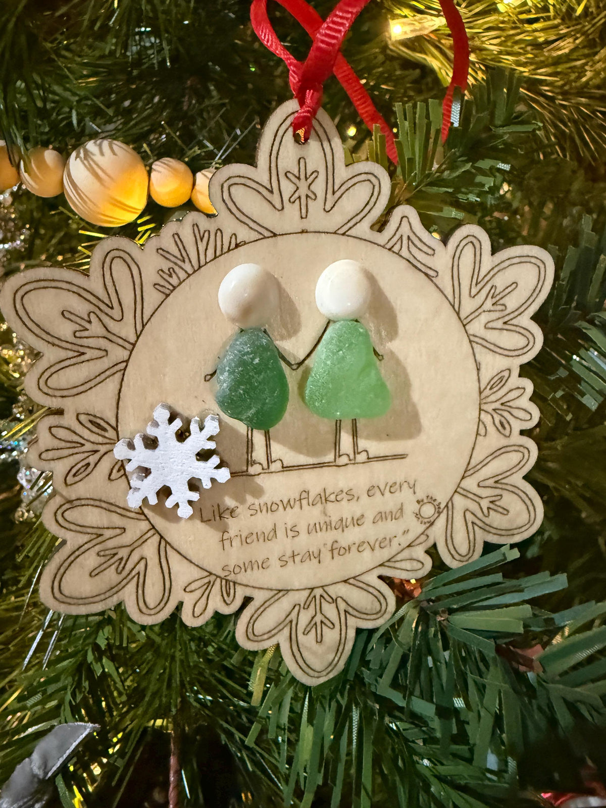 Sea Glass Friendship Ornament, Handmade Christmas Tree Decoration