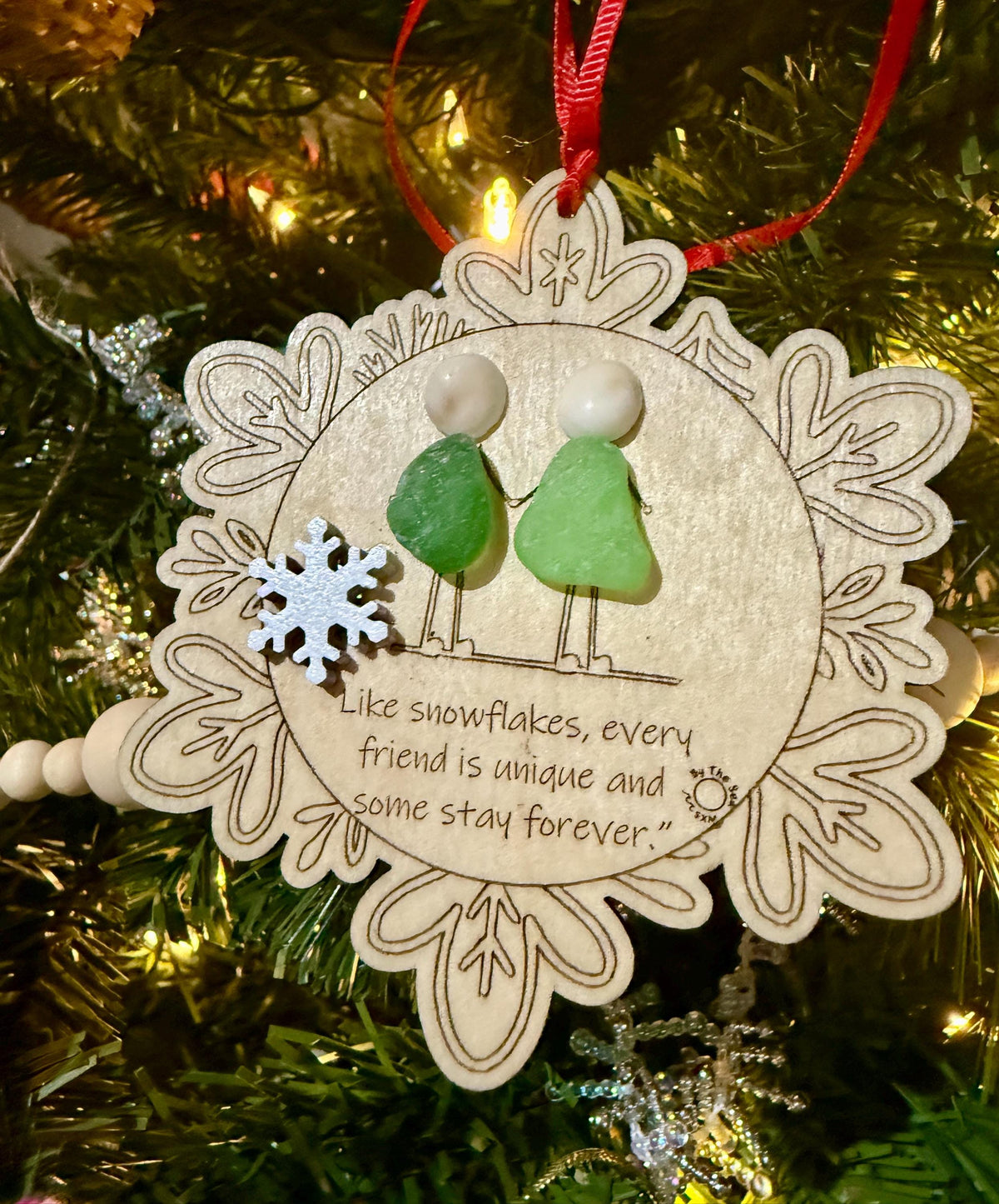 Sea Glass Friendship Ornament, Handmade Christmas Tree Decoration