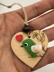 Sea Glass Bird Ornament, Coastal Christmas Ornament, Handmade Beach Decor, Bird Lover Gift