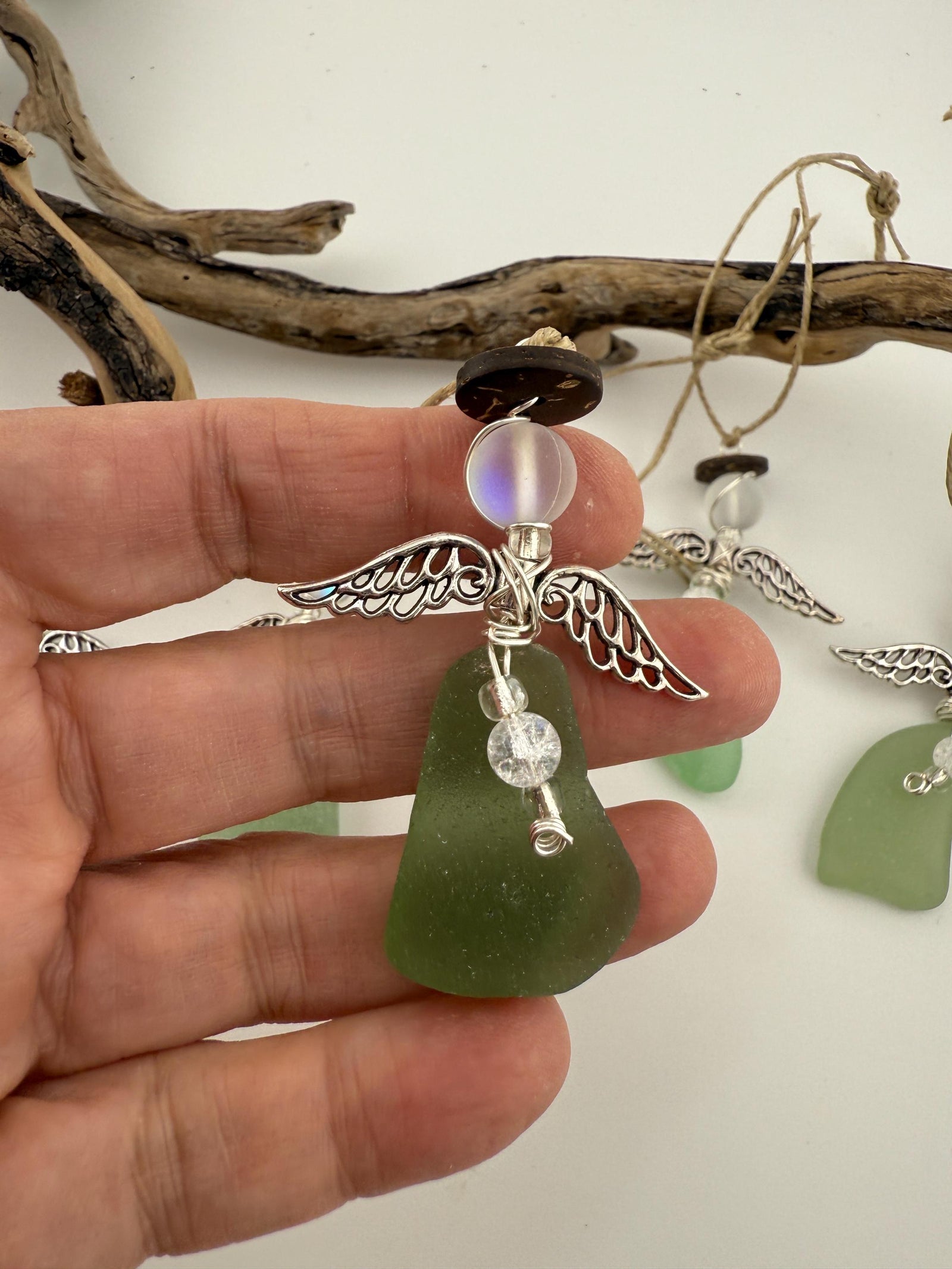 Sea Glass Angel Christmas Ornament:  Coastal Beach Decor