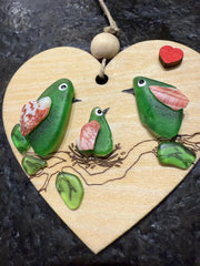 Sea Glass Bird Family Ornament, Baby's First Christmas Keepsake, New Baby Gift, Welcome to the World Little One