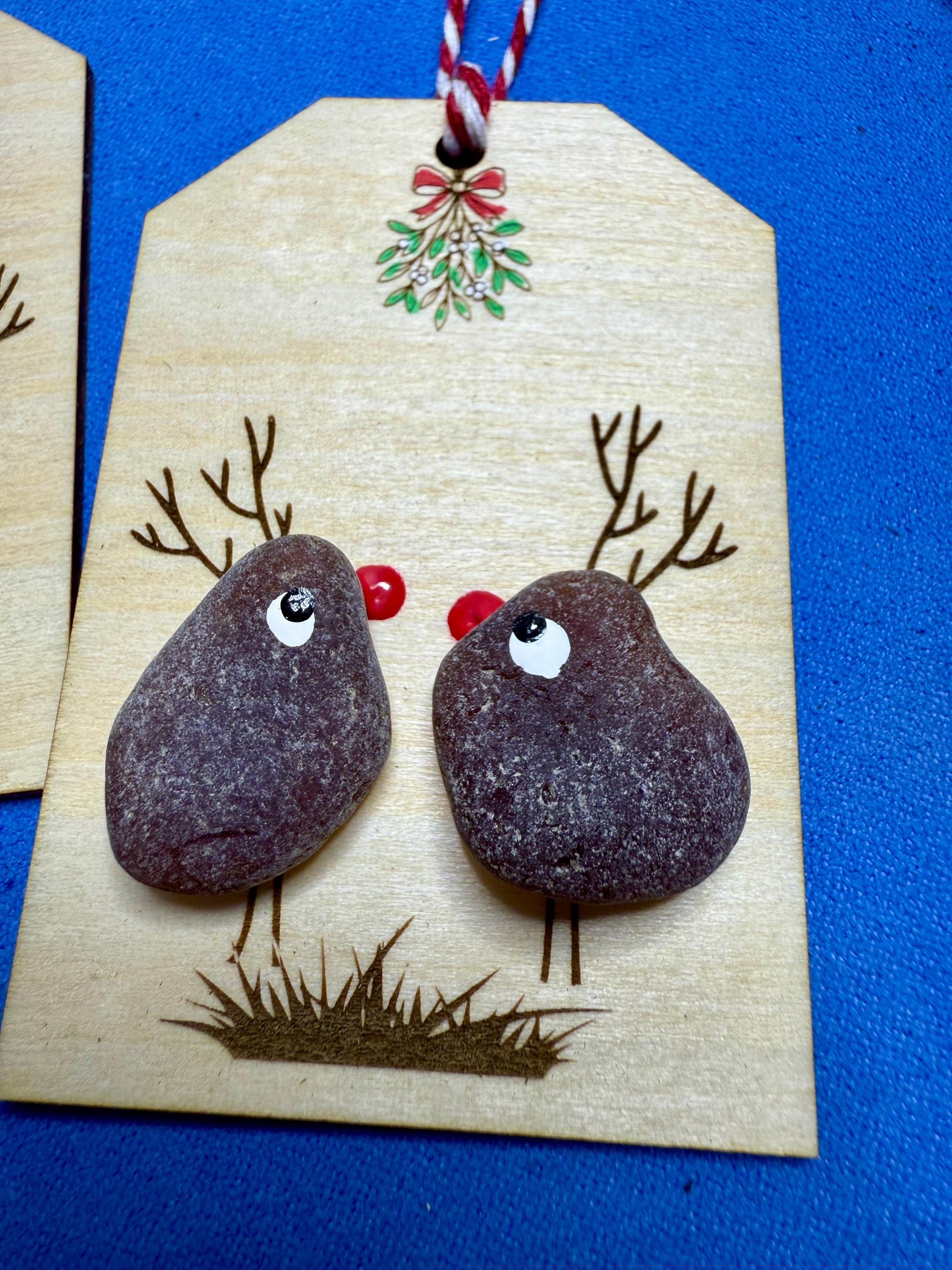Sea Glass Reindeer (Christmas) Gift Tags, Laser Cut Wood Ornaments, Set of 2