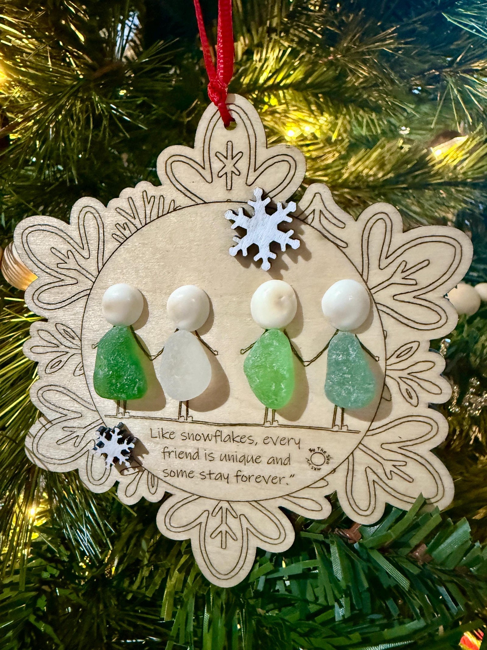 Sea Glass Friendship Ornament, Handmade Christmas Tree Decoration