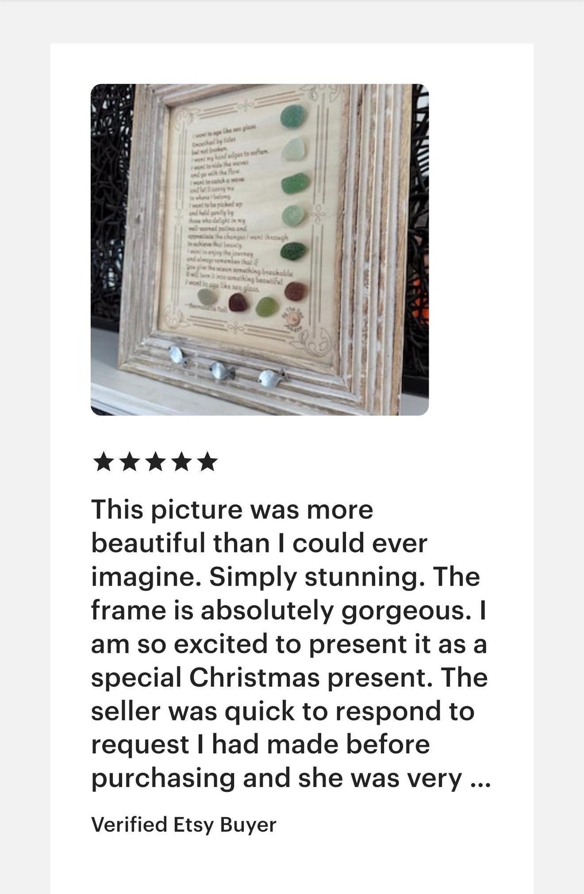 I Want to Age Like Sea Glass Poem | Framed Sea Glass Coastal Art | Inspirational Birthday Gift for Mom, Friend, Sister, Beach